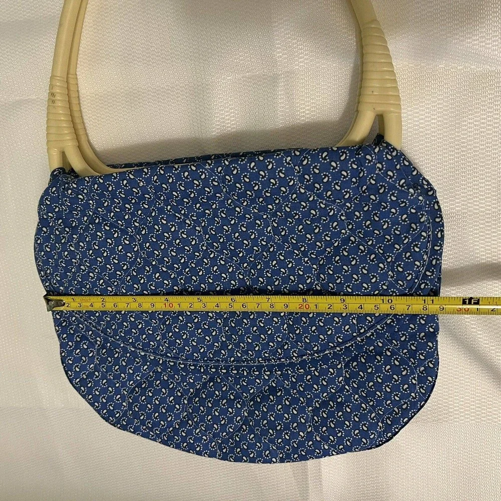 Vintage 60’s-70’s BOHO Blue Beige Quilted Handbag Purse Lucite Top Handles